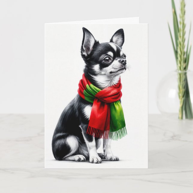 Jul Chihuahua med vinter Scarf Kort (Framsida)