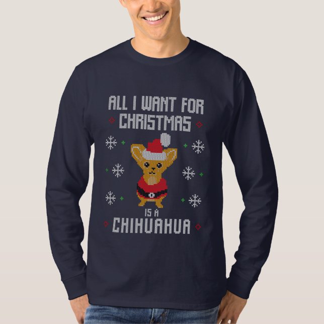 Jul Chihuahua Ugly Sweater T Shirt (Framsida)