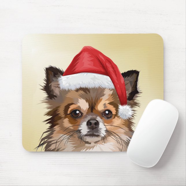 Jul Chihuahua-valpen med julhatt Musmatta (Med mus)