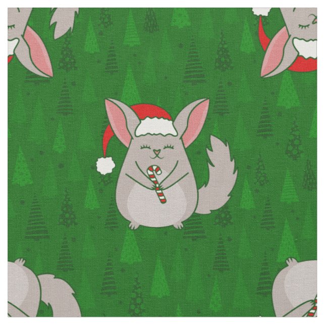 jul Chinchilla tomte julgran grön Tyg (Närbild)