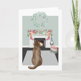 Jul Choklad Labrador Hund Braskamin Scen Kort