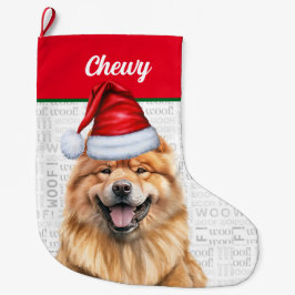 Jul Chow Santa med Hund Namn Stor Julstrumpa