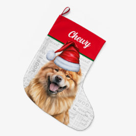 Jul Chow Santa med Hund Namn Stor Julstrumpa