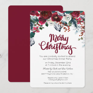 Jul Christmas Burgundy Blommig Festinladan Inbjudningar