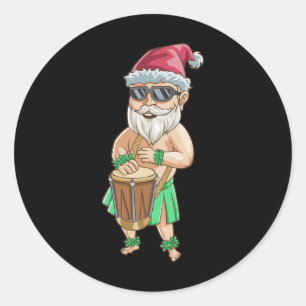 Jul Christmas T-Shirt Rolig Santa Hawaiian Sommar Runt Klistermärke