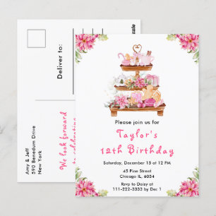 Jul Christmas Te Birthday Fest Rosa Vykort