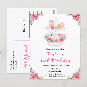 Jul Christmas Te Birthday Fest Rosa Vykort