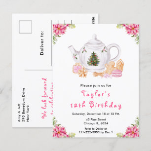 Jul Christmas Te Birthday Fest Rosa Vykort