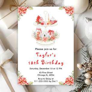 Jul Christmas Tea Födelsedagsfest Röd Inbjudningar