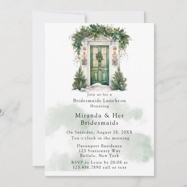 Jul Church Door Winter Bridesmaids Luncheon Inbjudningar (Framsida)