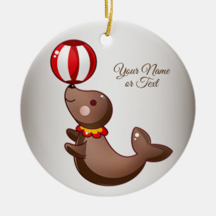 Jul Circus Seal Red White Boll Julgransprydnad Keramik