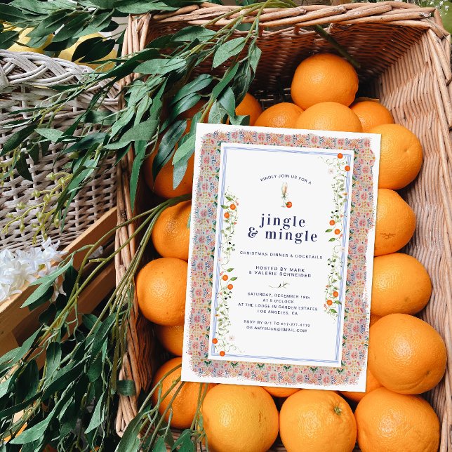 Jul Citrus Botanical Blommigt Tiles | HELGDAG Inbjudningar (Skapare uppladdad)