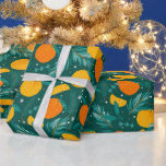 Jul Citrus mönster Tissue Paper Presentpapper<br><div class="desc">Orange och gult mönster av julcitrusfrukter med grönt evergreens foliage.</div>