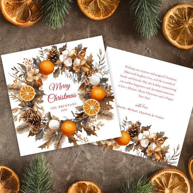 Jul Citrus Wandery Torkade Orangar Elegant Julkort (Christmas Citrus Wreath Dried Oranges Elegant Holiday Card)