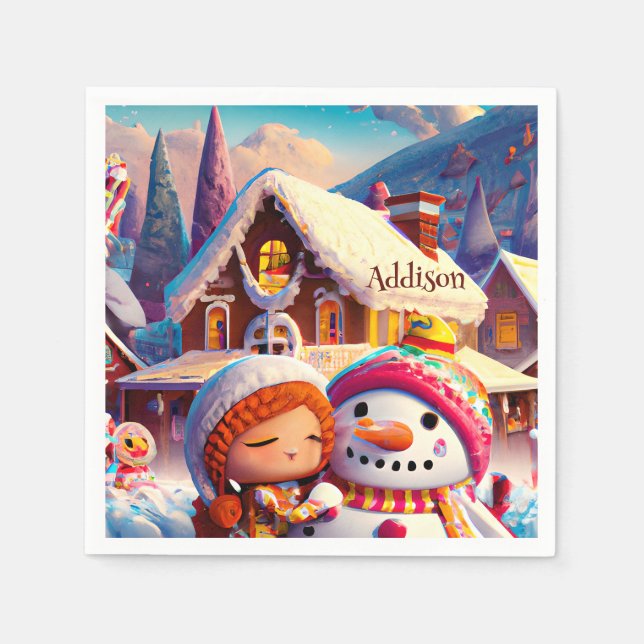 Jul Clay Playday Gingerbröd Snögubbe Winter Pappersservett (Framsidan)