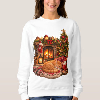 Jul ClipArt med sovande gingerkatt vid öppen spis T Shirt