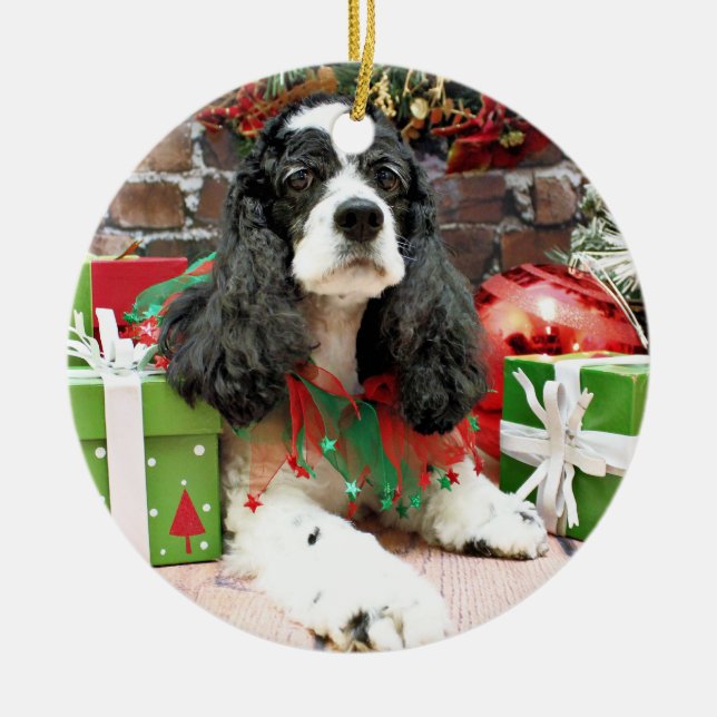 Jul - cockerspanielSpaniel - Laci Julgransprydnad Keramik (Framsidan)