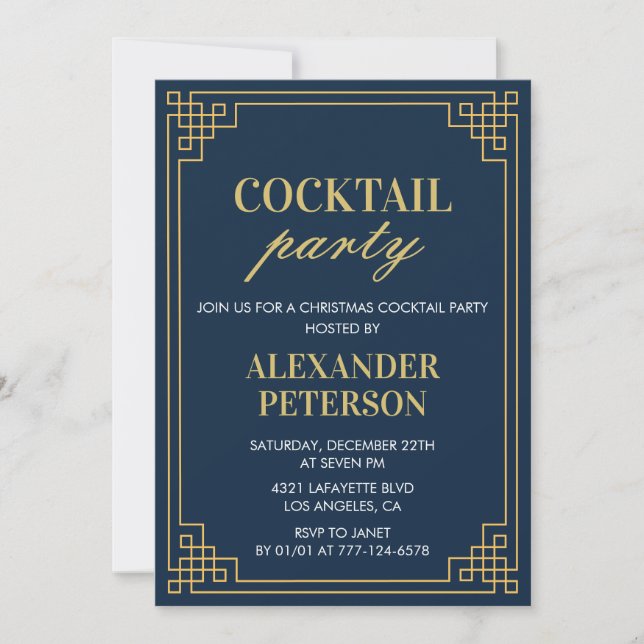 Jul Cocktail Firande Middag Navy Guld Inbjudningar (Framsida)