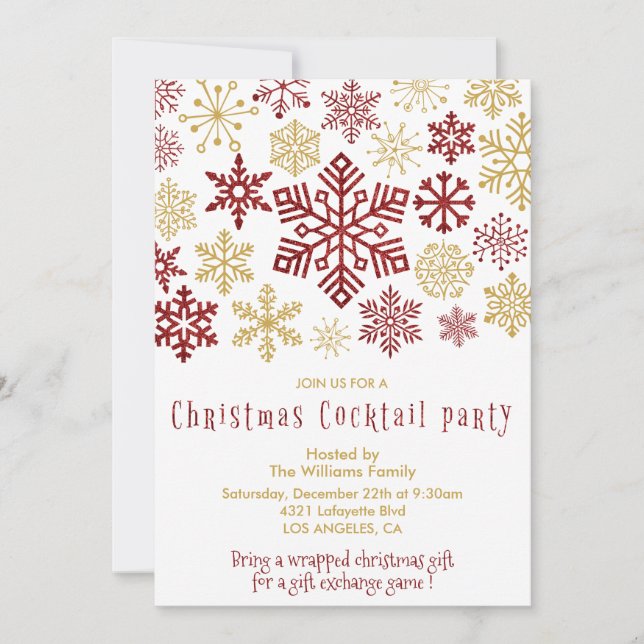 Jul Cocktail Party Eleganta Snöflingor Inbjudningar (Framsida)