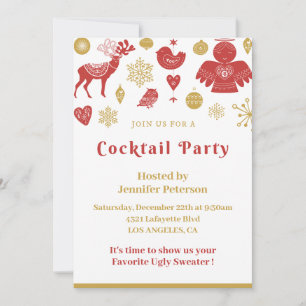Jul Cocktail Party Inbjudan Guld Röd Nordisk