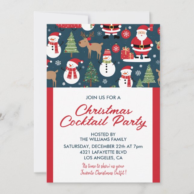 Jul Cocktail Party Inbjudan hjort jultomte (Framsida)