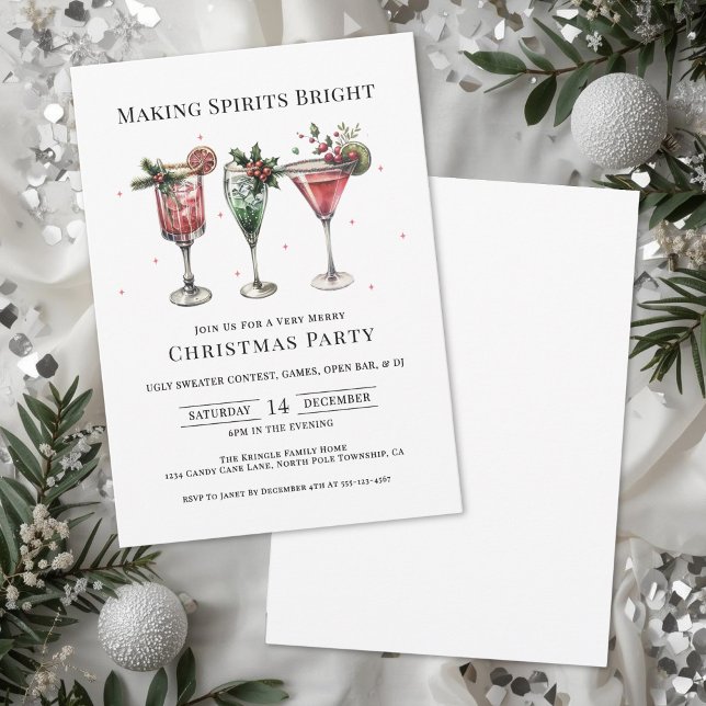 Jul Cocktail Party Making Spirits Bright Inbjudningar (Christmas Cocktail Party Making Spirits Bright Invitation)