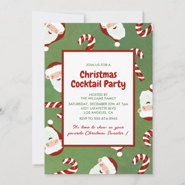 Jul Cocktail Party Tomte Barley Sugar Inbjudningar (Framsida)