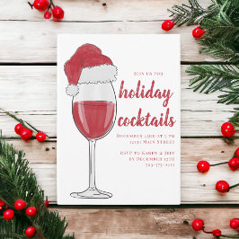 Jul Cocktailfest / Rött Vin Glas Tomtehatt Inbjudningar