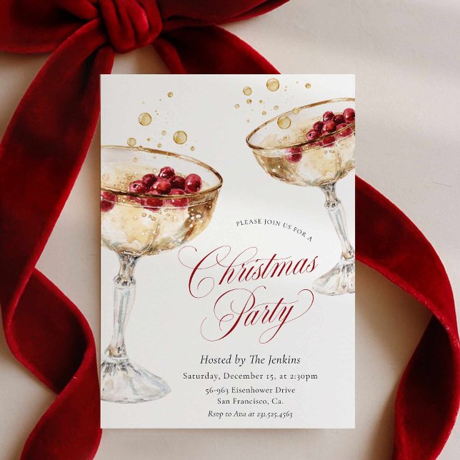 Jul Cocktailparty Champagne Inbjudan (Christmas Champagne Party Invitation)