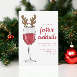 Jul Cocktailparty Rensdyr Röd Vin Glas Inbjudningar