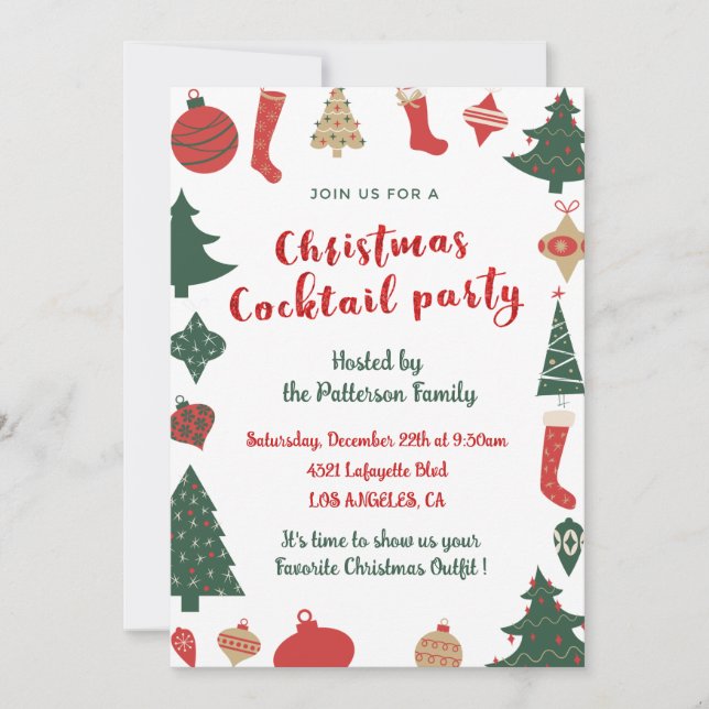 Jul Cocktailparty Söta Träd Sockor Inbjudningar (Framsida)