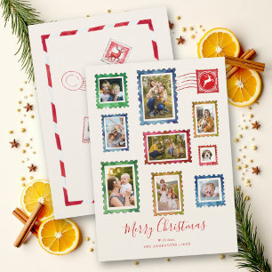 Jul collage Vintage frimärken Whimsical julkort