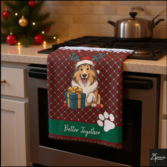Jul Collie Hund Ren Julpresent Grafik Kökshandduk (Skapare uppladdad)