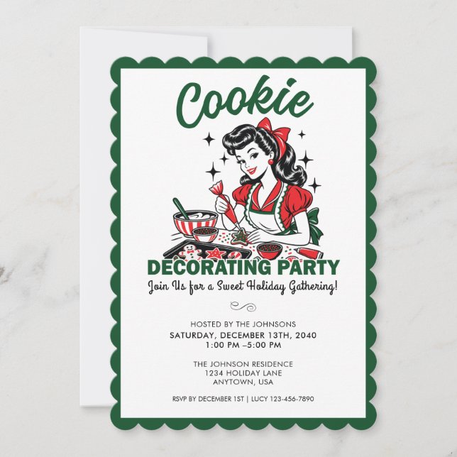 Jul Cookie Dekorering Party Inbjudan Retro (Framsida)