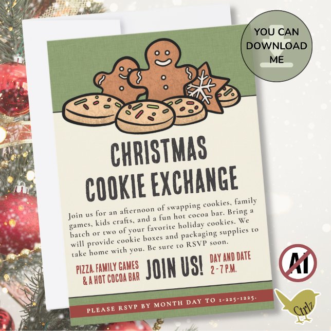 Jul Cookie Exchange Party Inbjudningar (This cute, customizable Christmas cookie exchange party invitation is also available for download.)