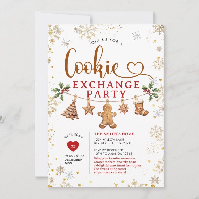 Jul Cookie Exchange Party Vinter Snöflingor Inbjudningar (Framsida)