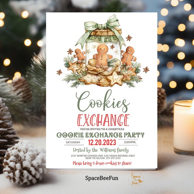 Jul-cookie-inbjudan till Helgdag Inbjudningar (Christmas cookie,exchange invitation,Template digital,Holiday cookie,exchange party,Personalize,Cook)