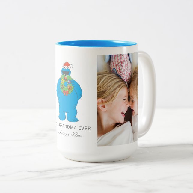 Jul Cookie Monster | Mormor - Foto Två-Tonad Mugg (Framsida höger)