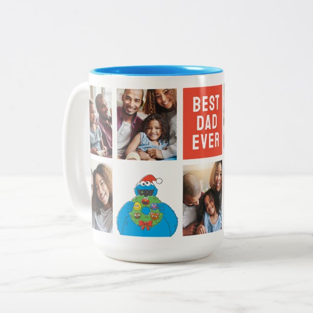 Jul Cookie Monster | Pappa - Fotokollage Två-Tonad Mugg (Framsida vänster)