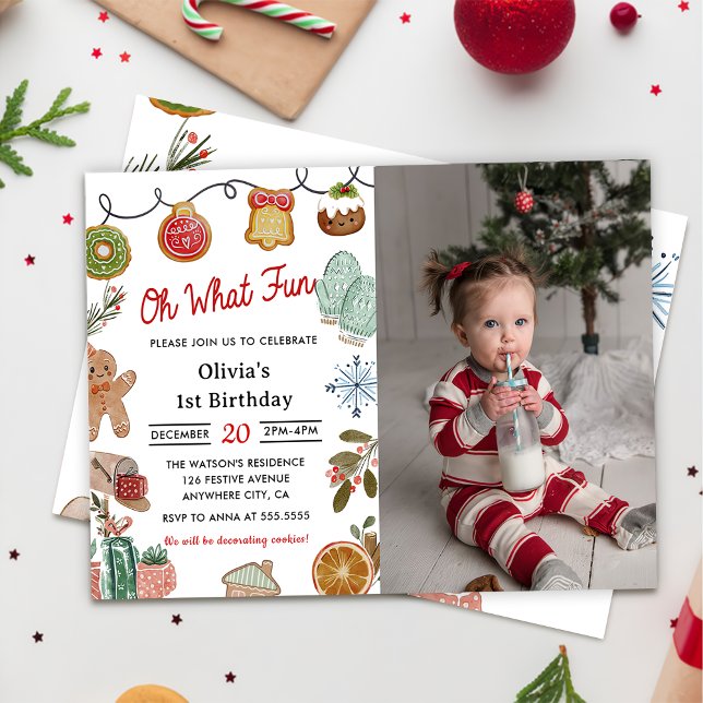 Jul Cookie Oh Vilken Roligt 1:a födelsedagsfoto Inbjudningar (Skapare uppladdad)