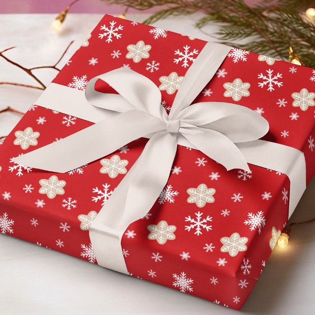 Jul Cookie Snöflinga Röd Vit Mönster Presentpapper (Skapare uppladdad)