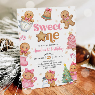 Jul Cookie Söt Ett 1-års Födelsedagsfest Inbjudningar
