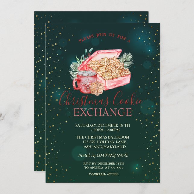 Jul Cookie Stars Grönt jul Inbjudningar (Fram/baksida)