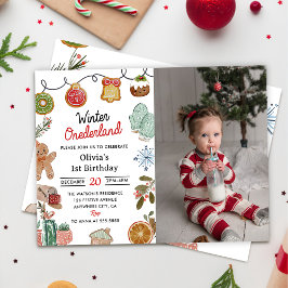 Jul Cookie Winter Onederland Birthday Photo Inbjudningar