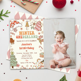 Jul Cookie Winter Onederland Birthday Photo Inbjudningar
