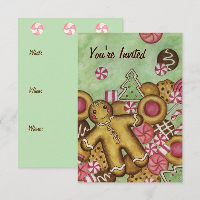 Jul Cookies Gingerwab-inbjudningar Inbjudningar (Fram/baksida)