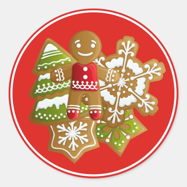 Jul Cookies Stickers Runt Klistermärke (Framsida)