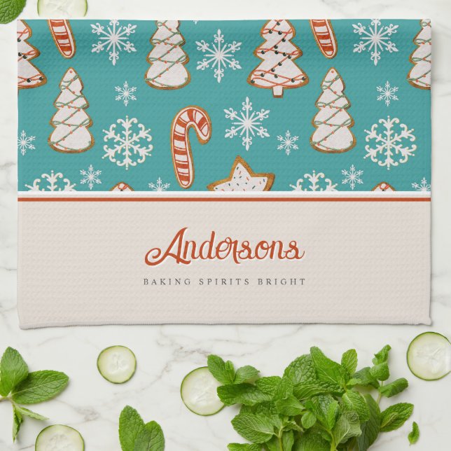 Jul Cookies Teal Monogram Kökshandduk (Vikta)