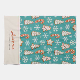 Jul Cookies Teal Monogram Kökshandduk