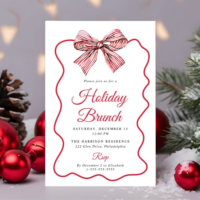 Jul Coquette Bow Holiday Brunch Inbjudningar (Christmas Coquette Bow Holiday Brunch Invitation)